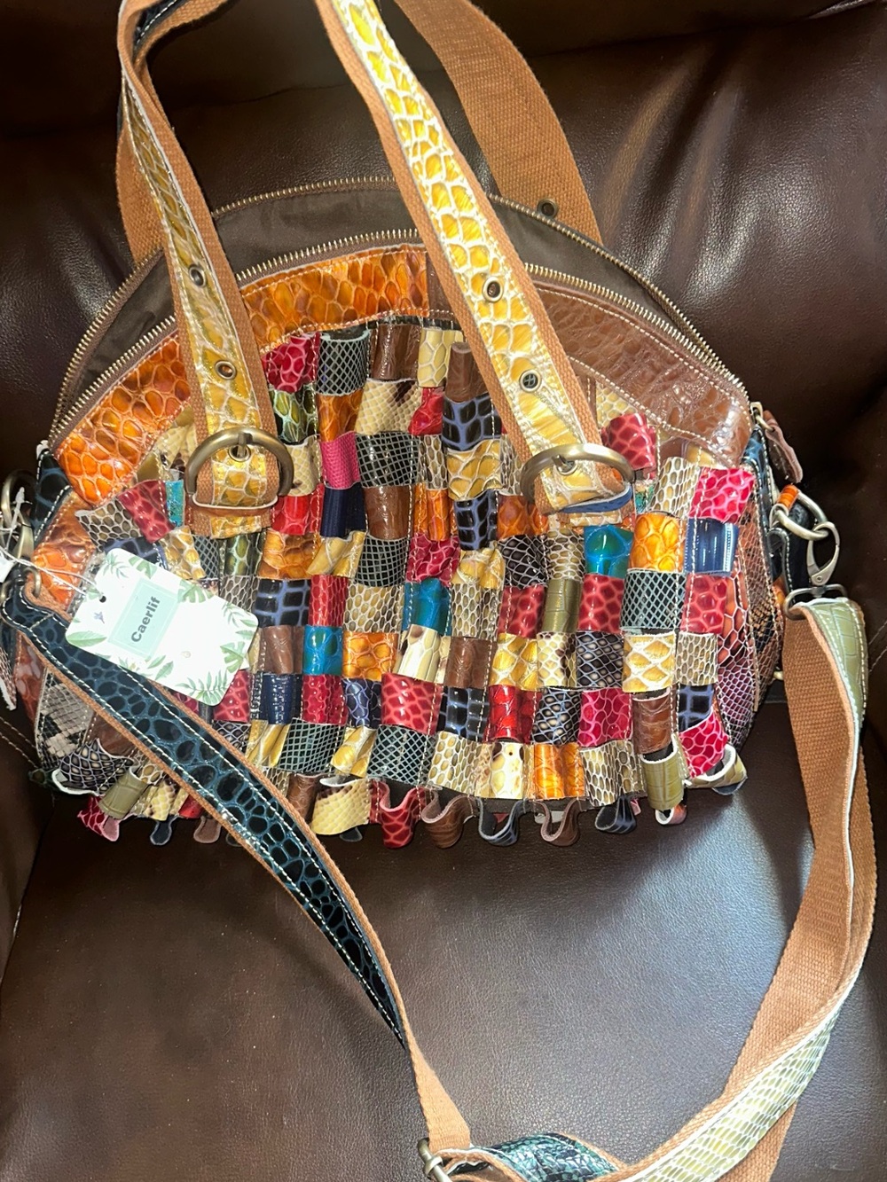 Caerlif Multi-color Snakeskin Leather Handbag